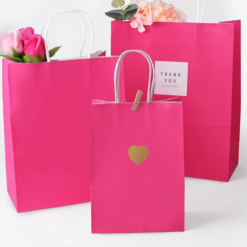 Saco de papel Kraft branco vermelho rosa
